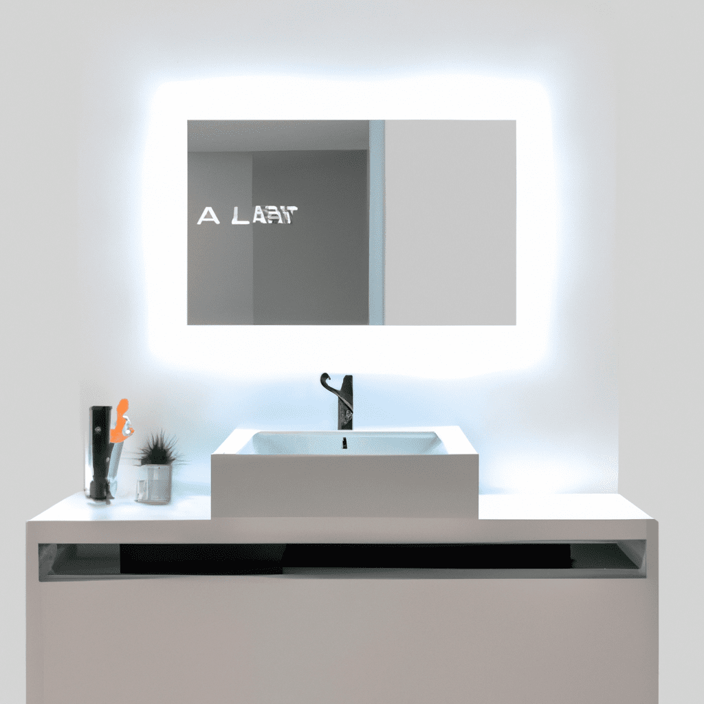 An image showcasing a stylish bathroom with the Homewerks 75-105-AX Smart LED Mirror mounted above a sleek vanity