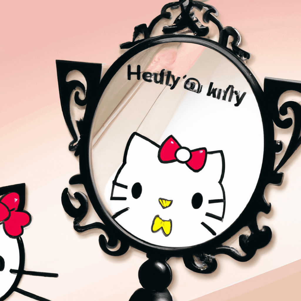 An image that showcases the Impressions Vanity Hello Kitty Wall Mirror in a beautifully lit room, reflecting a delighted customer's smiling face as they apply makeup, capturing the essence of the mirror's positive reviews