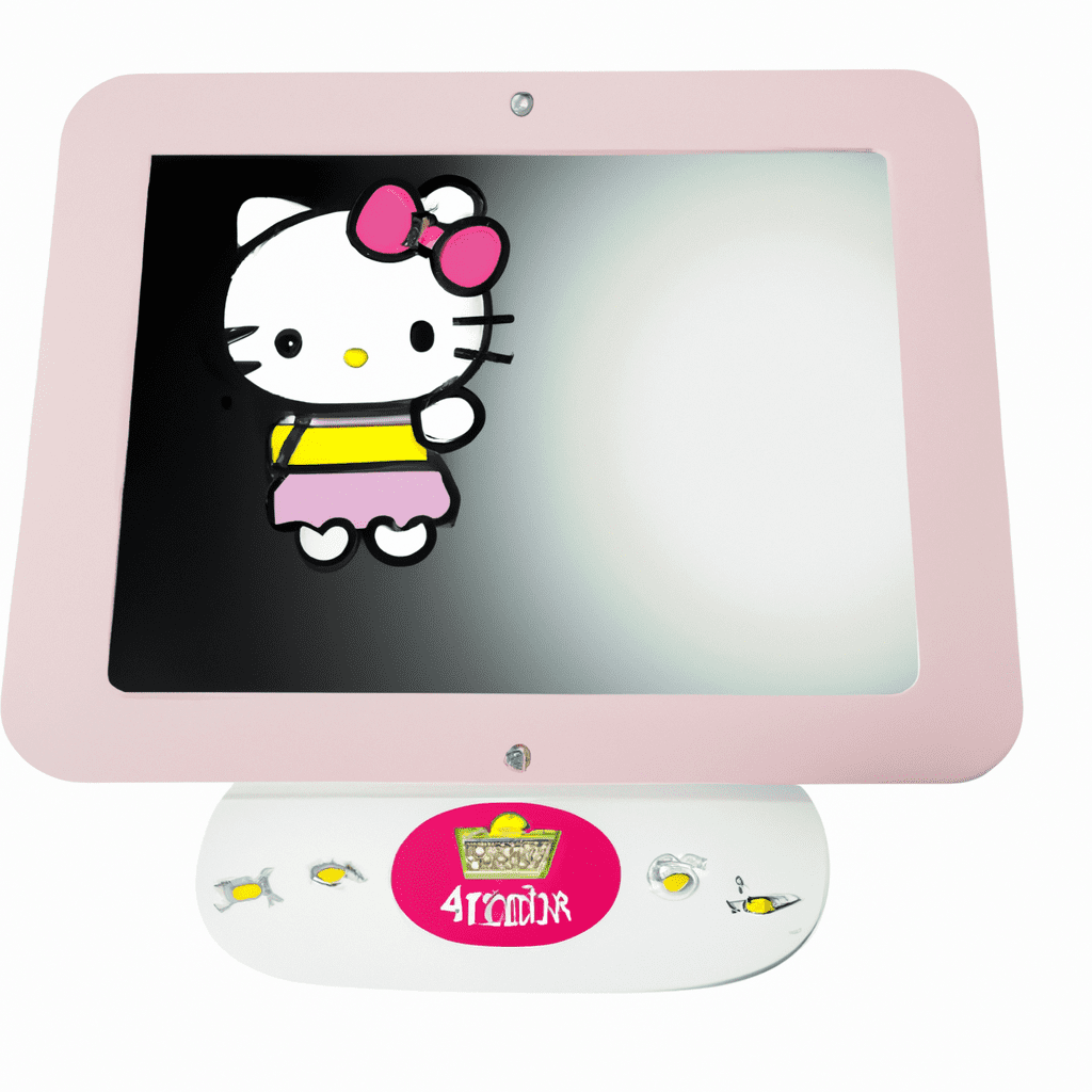 An image showcasing the App Functionality of the Impressions Vanity Hello Kitty Wall Mirror, highlighting its Bluetooth connectivity, adjustable lighting options, and intuitive touch screen controls